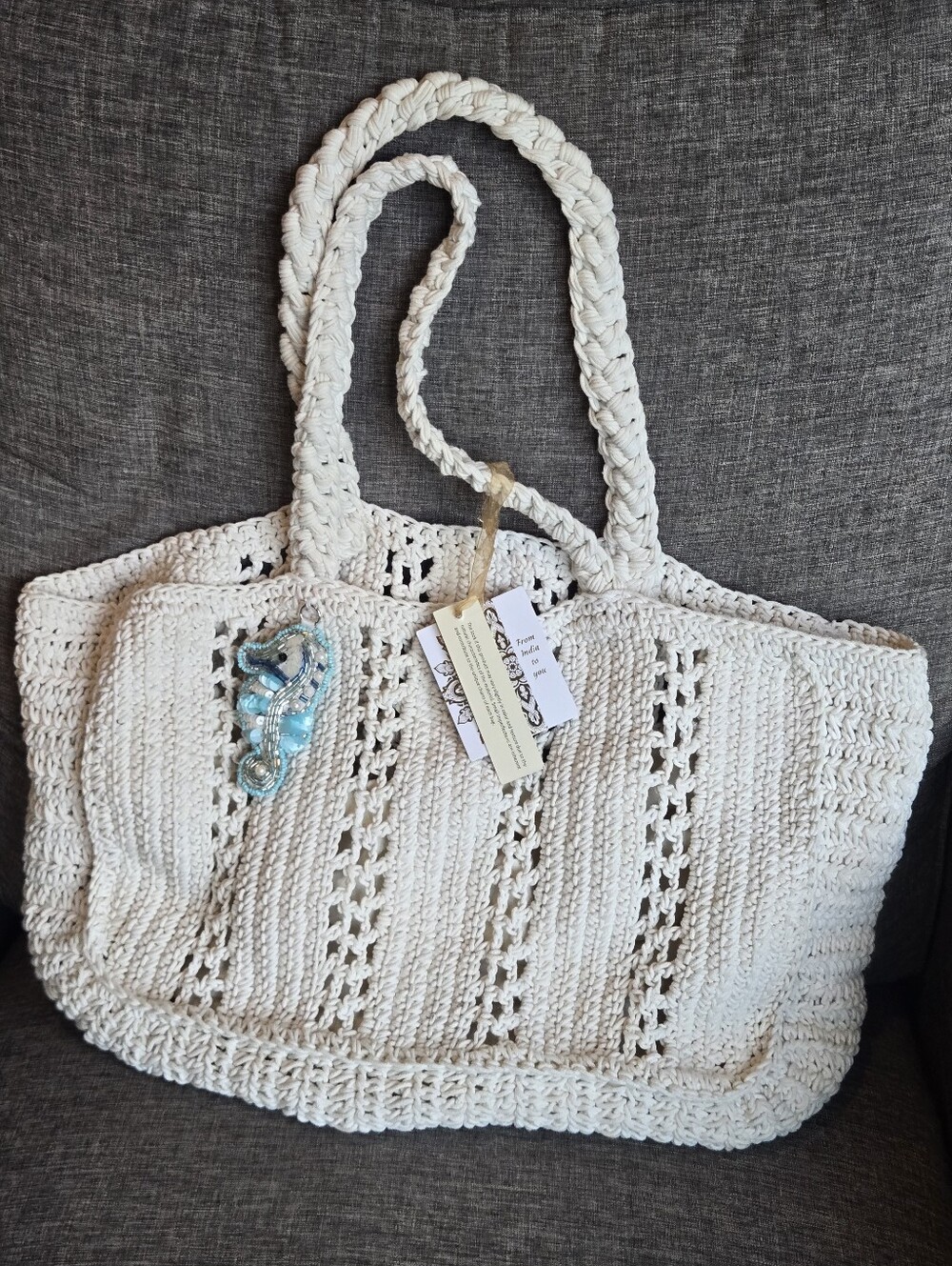 NWT Viral Made In India White Crochet Knit Beach Bag Satchel Purse Tik Tok